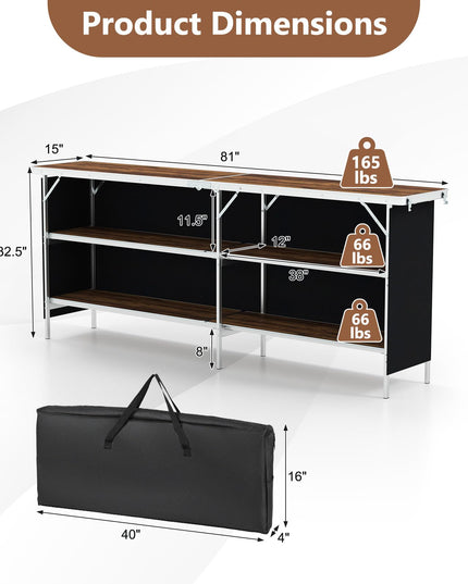 Giantex Extra Long Portable Bar Table with 2 Tier Storage Shelves