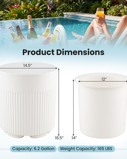 GIANTEX 3-in-1 6.2 Gal Outdoor Ice Bucket & Cooler Side Table with Storage