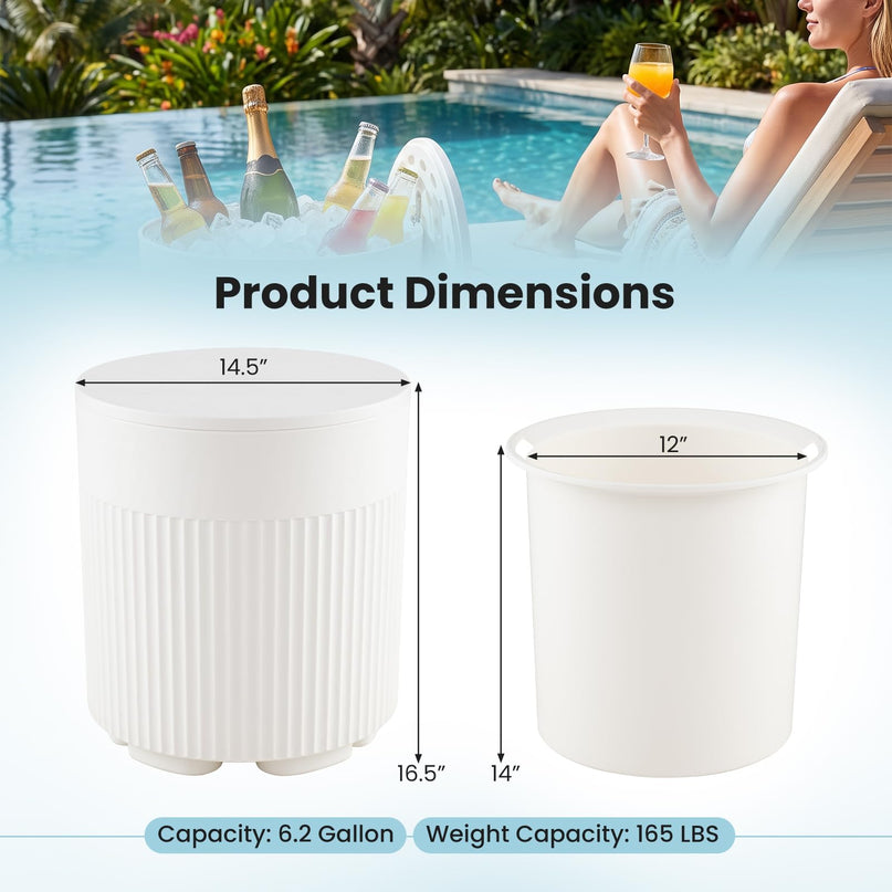 GIANTEX 3-in-1 6.2 Gal Outdoor Ice Bucket & Cooler Side Table with Storage