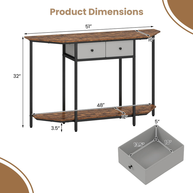 Giantex 51" Console Table with 2 Drawers with Open Storage Shelf