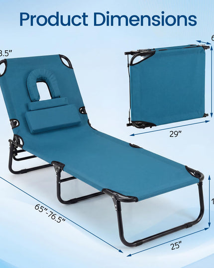 Chaise longue de bronzage pliante Giantex – Chaise de patio réglable avec trou pour le visage