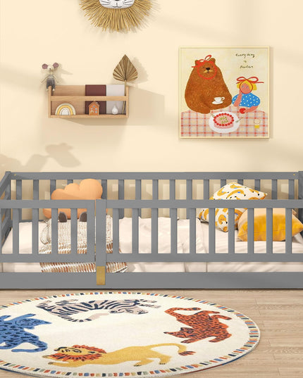 Giantex Twin Floor Bed with High Fence & Door