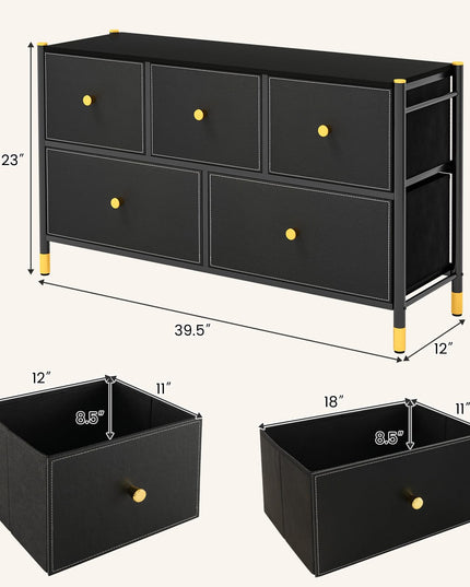 Giantex Dresser for Bedroom with 5 Storage Drawers - Fabric Dresser Tower with Metal Frame, Fabric Bins