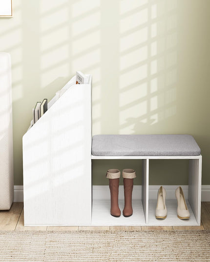 Giantex Shoe Storage Bench, Entryway Bench w/Side Holder & Padded Seat Cushion, 3 Storage Compartments