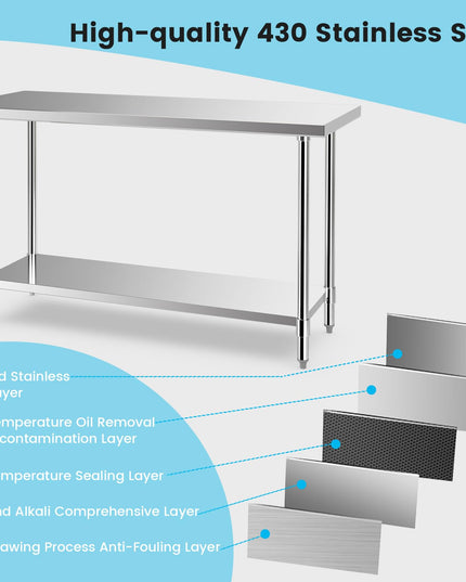 Giantex Stainless Steel Table, 24 x60 Inches Commercial Work Table with Adjustable Undershelf and Foot Pads