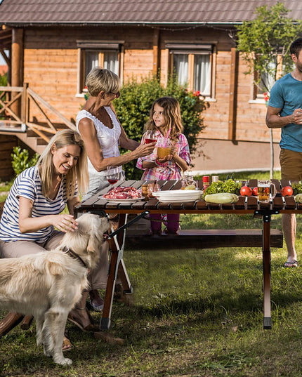 Giantex Folding Picnic Table, Wooden Roll-up Bamboo Tabletop, Portable Camping Table