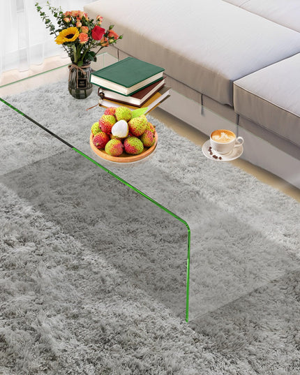 Giantex 42.5 Inch Clear Tempered Glass Center Table with with 4 Foot Pads and Round Edges