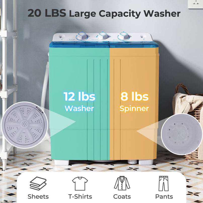 Giantex Washing Machine Twin Tub 12Lbs Washing and 8Lbs Spinning