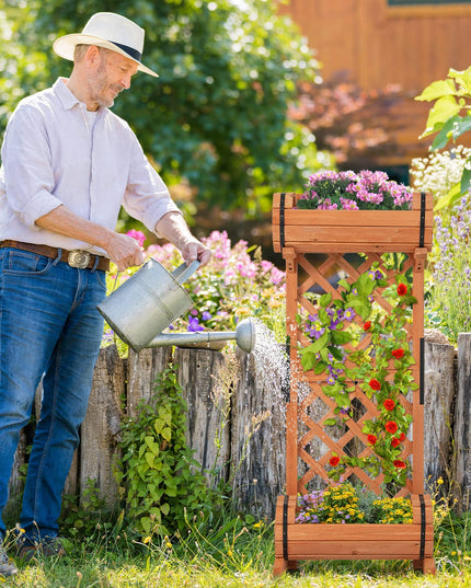 Giantex Raised Garden Bed with 2 Barrel Planters & Trellis