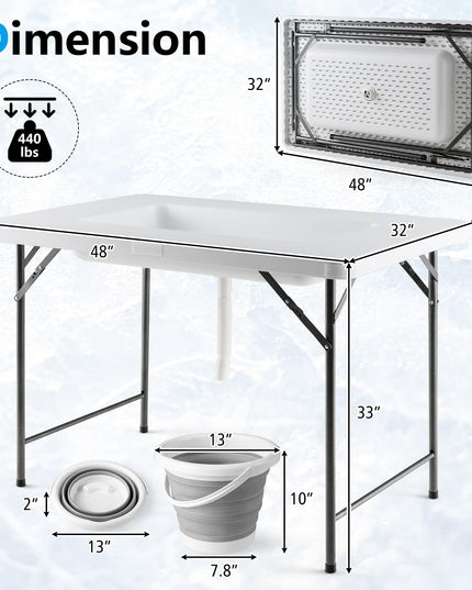 Giantex 48" x 32" HDPE Foldable Ice Bin Table with Drain & Bucket Removable Skirt