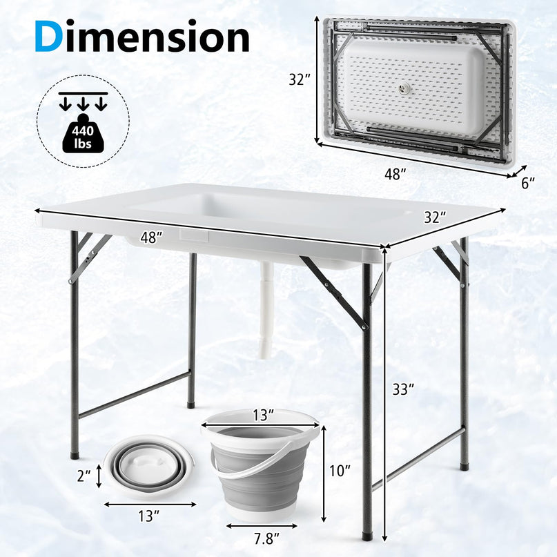 Giantex 48" x 32" HDPE Foldable Ice Bin Table with Drain & Bucket Removable Skirt