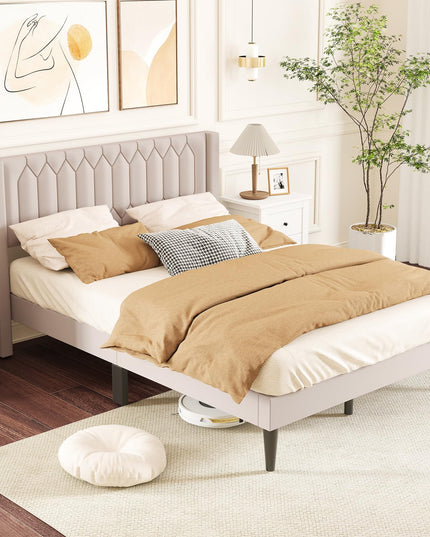 Giantex Queen Size Dutch Velvet Upholstered Platform Bed with Wingback Headboard