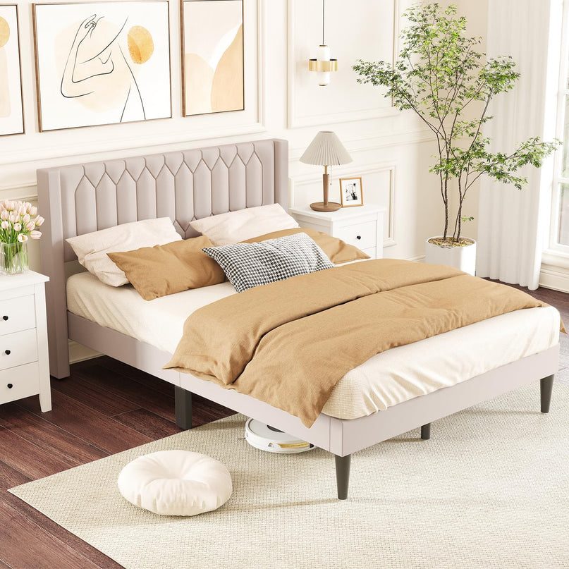 Giantex Queen Size Dutch Velvet Upholstered Platform Bed with Wingback Headboard