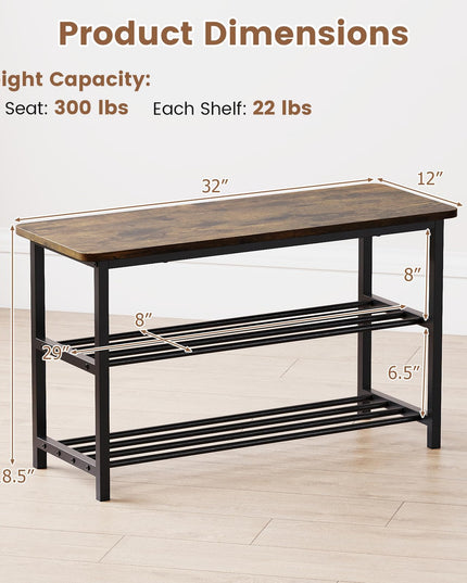 Banc de rangement pour chaussures Giantex de 32" L avec étagères à lattes métalliques et siège