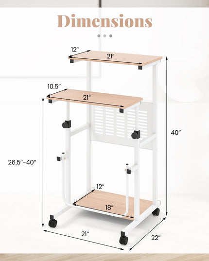 Giantex Height Adjustable Portable Laptop Cart on Wheels with Storage Shelves