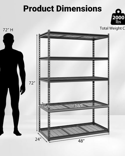 Giantex 5-Tier Metal Storage Shelves Heavy Duty Garage Shelving Units(48" L x 24" W x 72" H)