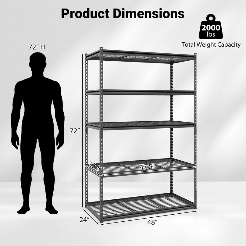 Giantex 5-Tier Metal Storage Shelves Heavy Duty Garage Shelving Units(48" L x 24" W x 72" H)