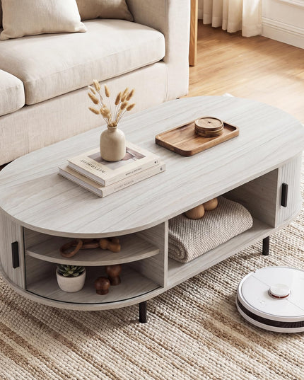 Giantex 47.5" Mid Century Modern Center Table with Sliding Tambour Doors