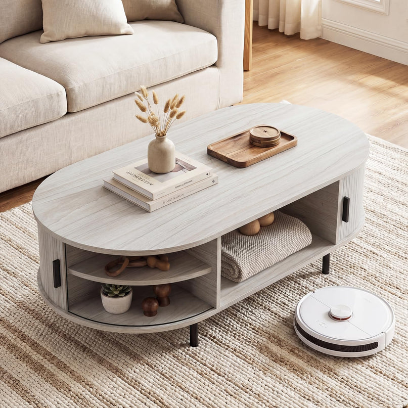 Giantex 47.5" Mid Century Modern Center Table with Sliding Tambour Doors