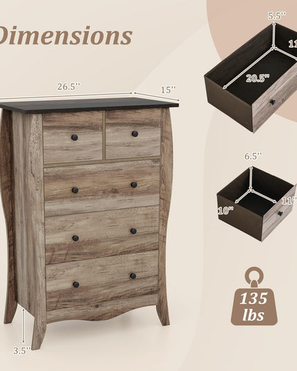 Giantex Storage Cabinet with Foldable & Detachable Fabric Drawers, Anti-Tipping Kit, 26.5” x 15” x 38” Farmhouse Floor Cabinet