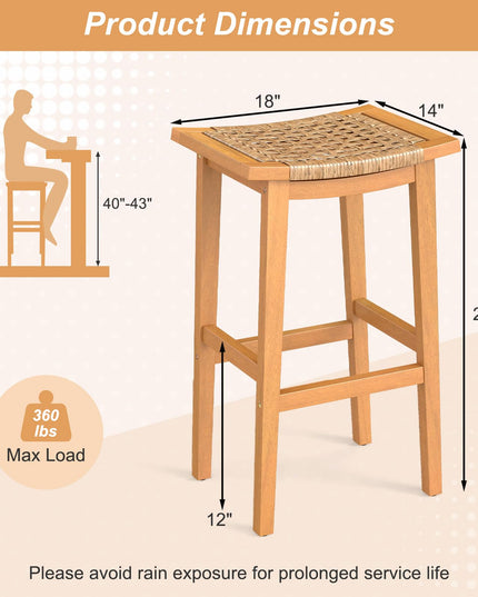 Giantex Outdoor Wooden Bar Stools Set of 2/4 with PE Rattan Saddle Seat & Footrest