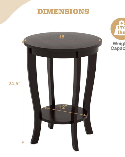 Giantex Round End Table with Storage Shelf Set of 2, Retro Nightstand with Solid Wood Legs, 24.5" Accent Table for Small Spaces