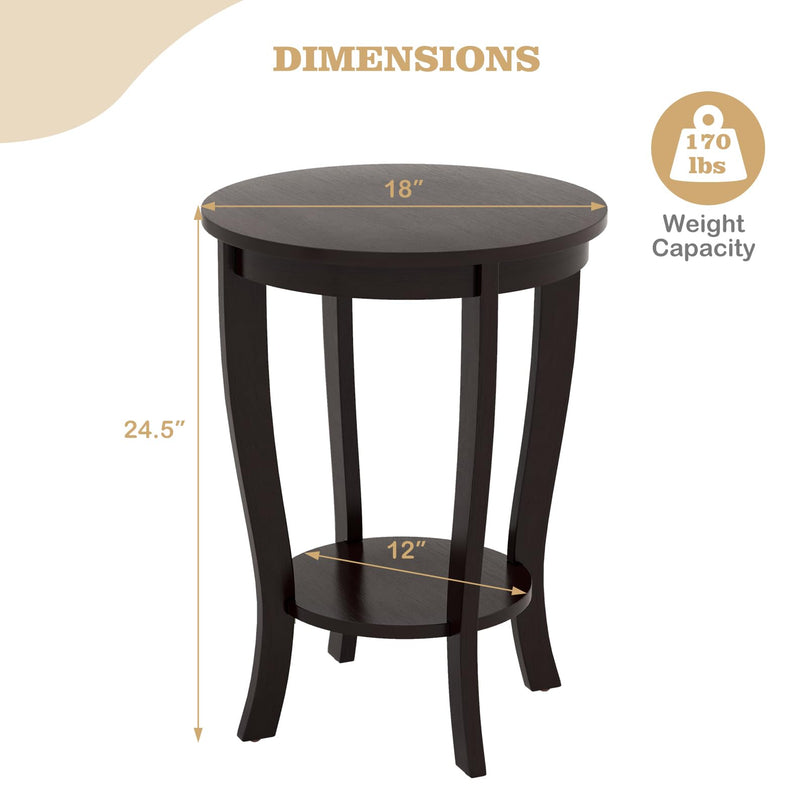 Giantex Round End Table with Storage Shelf Set of 2, Retro Nightstand with Solid Wood Legs, 24.5" Accent Table for Small Spaces