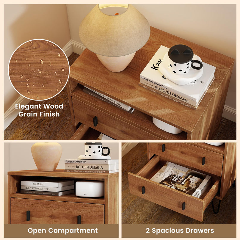 Table de chevet Giantex avec 2 tiroirs pour chambre à coucher et bureau