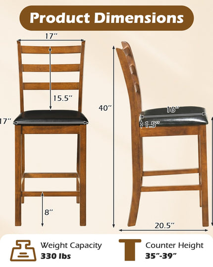 Giantex 24" Ladder Back Wood Counter Height Bar Chairs with Padded Faux Leather Upholstered Seat (2/4)