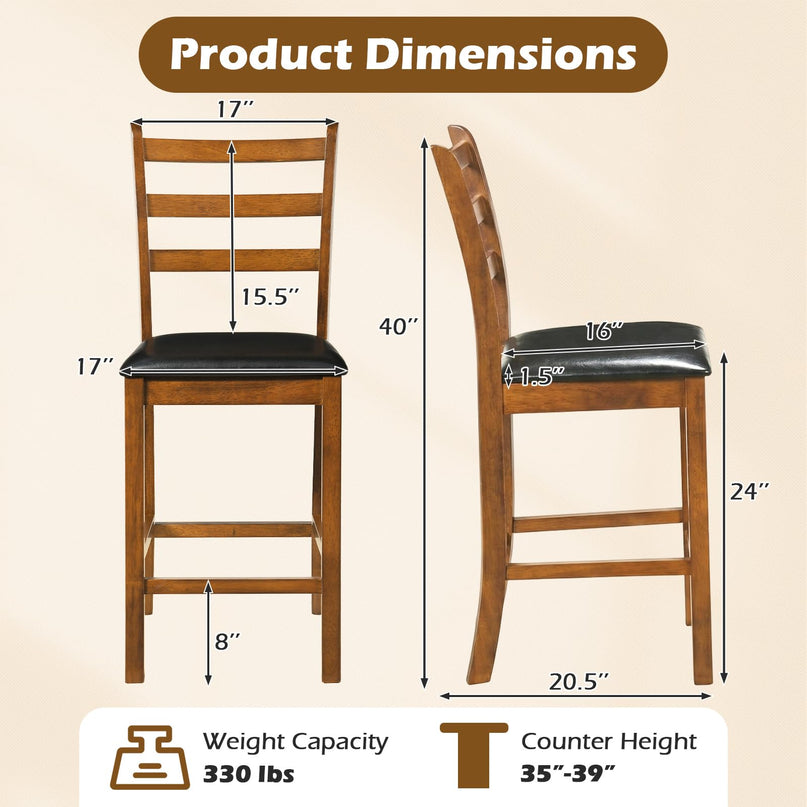 Chaises de bar Giantex de 61 cm à dossier échelle en bois, hauteur comptoir, avec assise rembourrée en similicuir (lot de 2 ou 4)