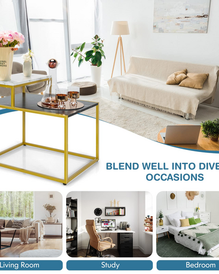 Giantex End Table, Nightstand w/Storage Shelf, 2-Tier Side Table w/Metal Frame