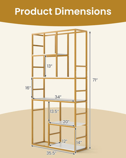 Giantex 5-Tier Bookshelf | 71" Freestanding Golden Bookcase with Open Storage Shelves