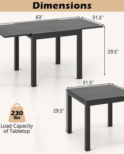 Giantex Expandable Aluminum Dining Table for 4-6 People, 31.5”-63” Extendable Patio Table
