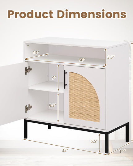 Giantex 32" Sideboard Buffet Cabinet with 2 Natural Rattan Decorated Doors (1/2)