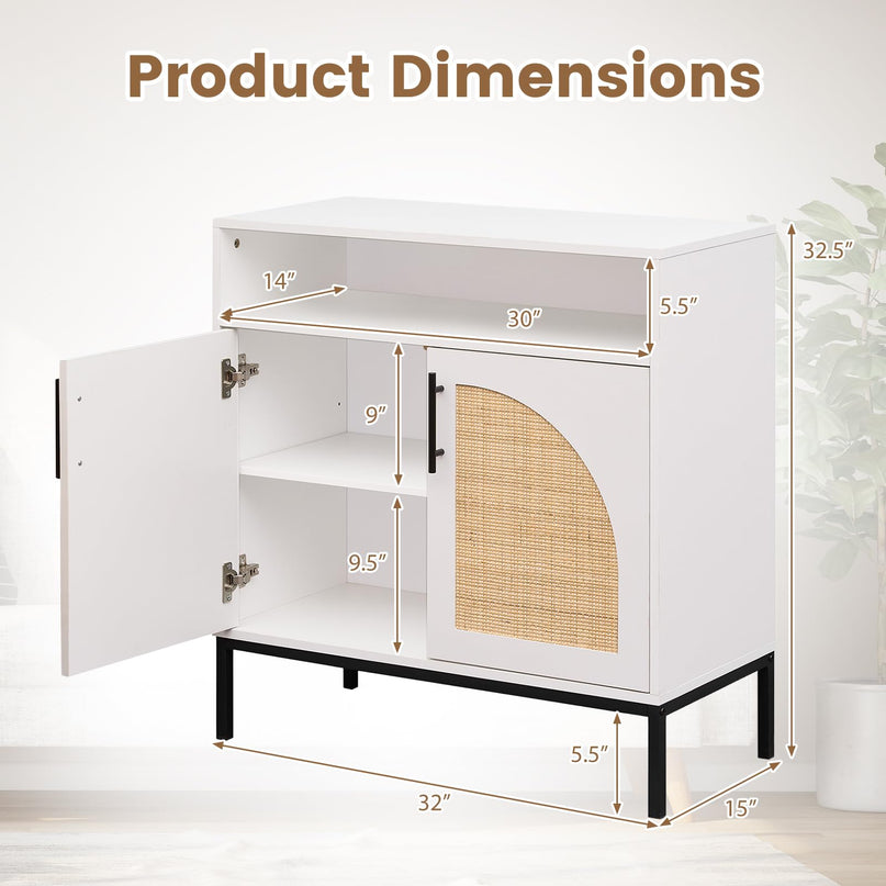 Giantex 32" Sideboard Buffet Cabinet with 2 Natural Rattan Decorated Doors (1/2)