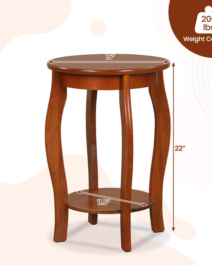 Giantex 2-Tier Round End Table, Narrow Tiered Telephone Table with Storage Shelf, Solid Wood Legs