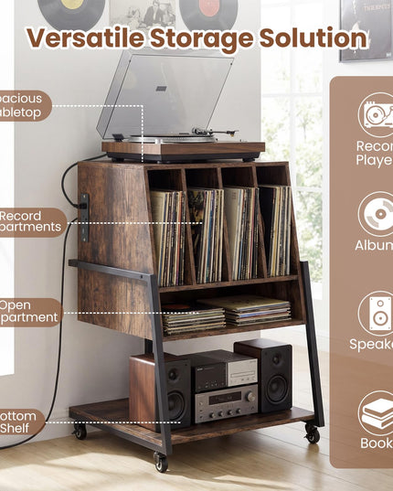Giantex Record Player Stand on Wheels 3-Tier Turntable Stand