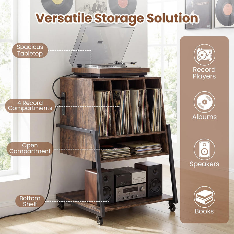Giantex Record Player Stand on Wheels 3-Tier Turntable Stand