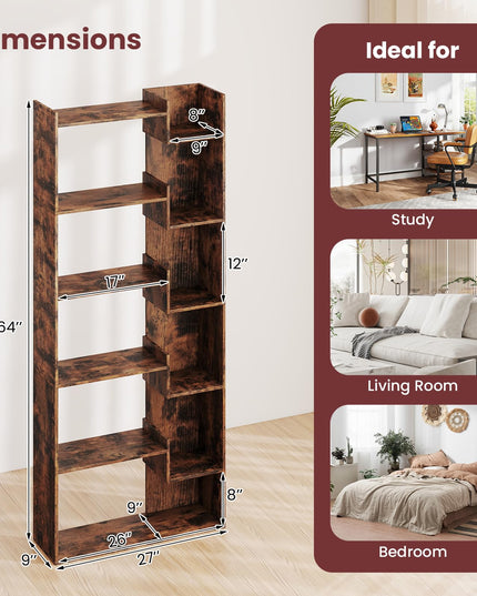 Giantex 6-Tier Bookshelf Wooden Bookcase with Staggered Shelves