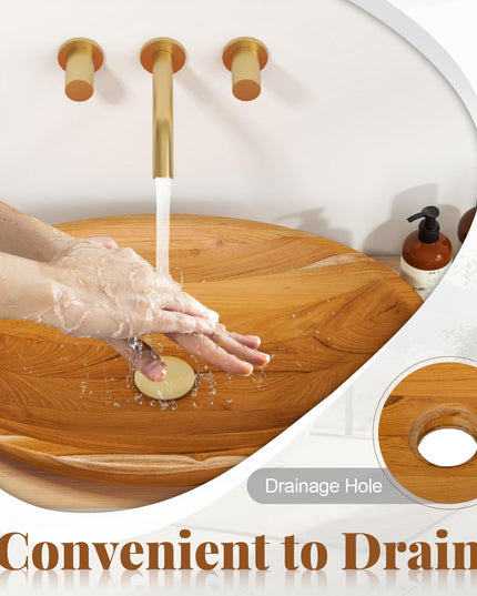 Giantex Teak Wood Vessel Sink - Bathroom Washbasin with Smooth Finish, No Assembly Art Basin (23.5” x 16” x 4.5”)