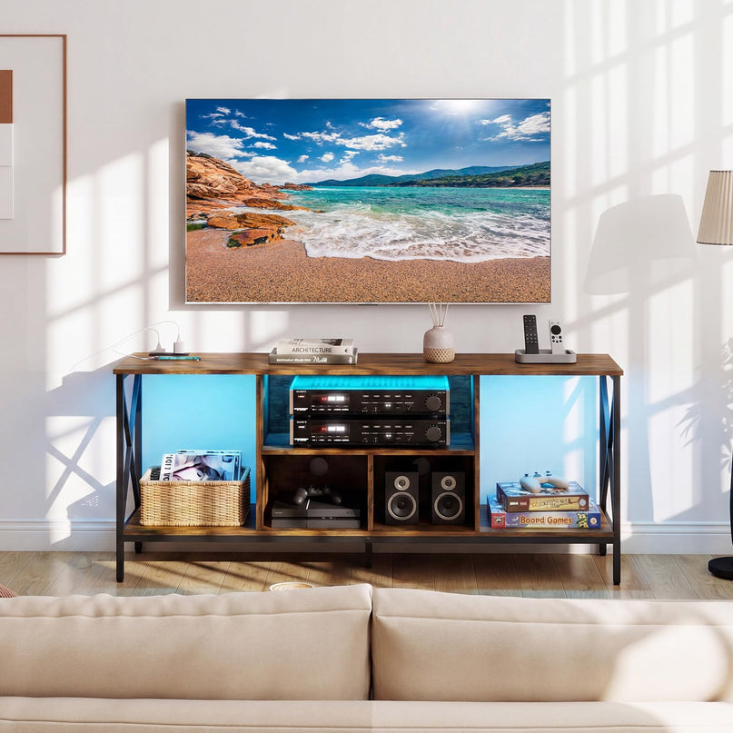 Giantex TV Stand with LED Lights & Power Outlets for 65 Inch TV