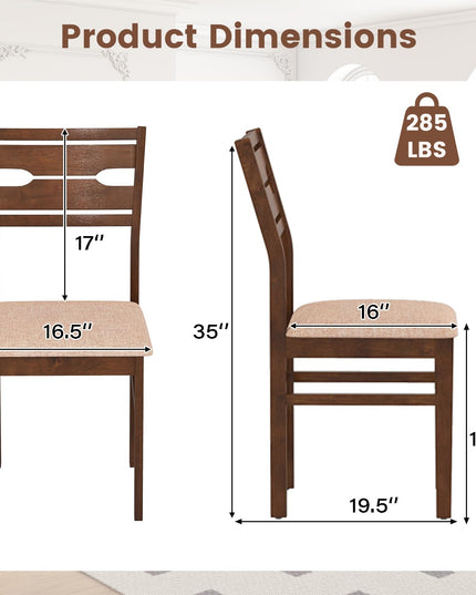 Giantex Wooden Dining Chairs Set of 2/4 Fabric Upholstered Kitchen Armless Chair