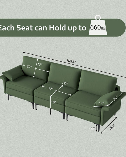 Giantex 3-Seat Sectional Sofa Couch, 100.5" L Convertible Sleeper with USB Port & Outlet
