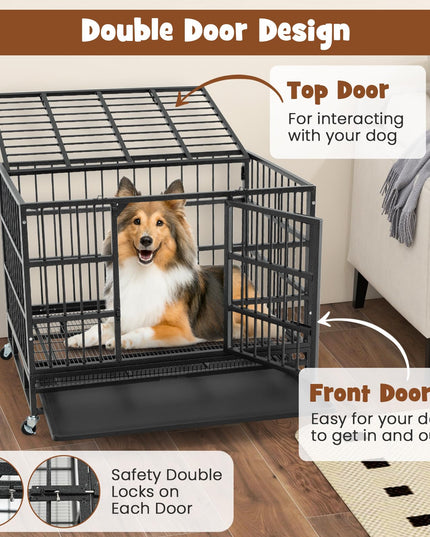 Giantex Heavy Duty Dog Crate, Escape Proof Metal Dog Cage with Double Door
