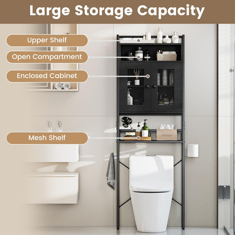 Giantex Freestanding Over The Toilet Storage Cabinet w/ Toilet Paper Holder & Hook