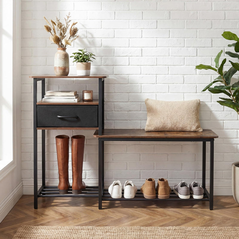 Giantex 3-Tier Shoe Storage Bench with Drawer & Metal Frame