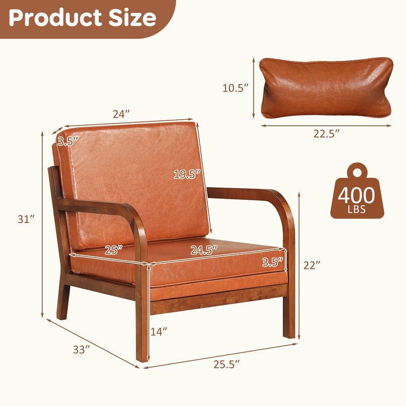Giantex Mid-Century Modern Accent Chairs Linen Fabric Upholstered Armchair