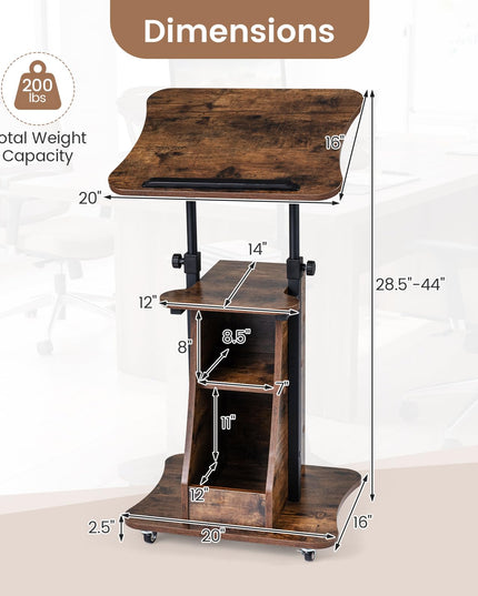 Giantex Sit-to-Stand Mobile Podium Stand Height Adjustable Rolling Lectern Desk