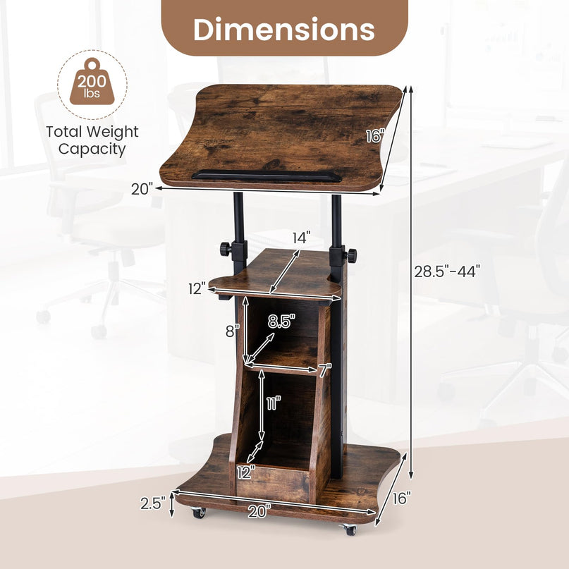 Giantex Sit-to-Stand Mobile Podium Stand Height Adjustable Rolling Lectern Desk