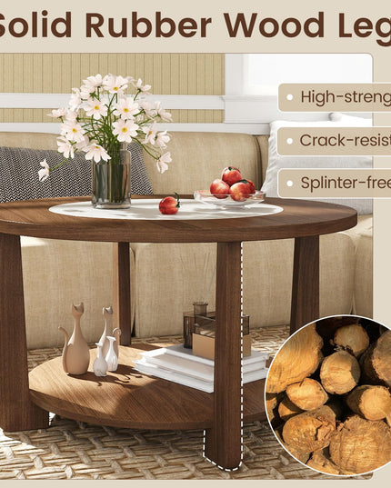 Giantex 2-Tier Round Farmhouse Coffee Table with 2-Tone Tabletop